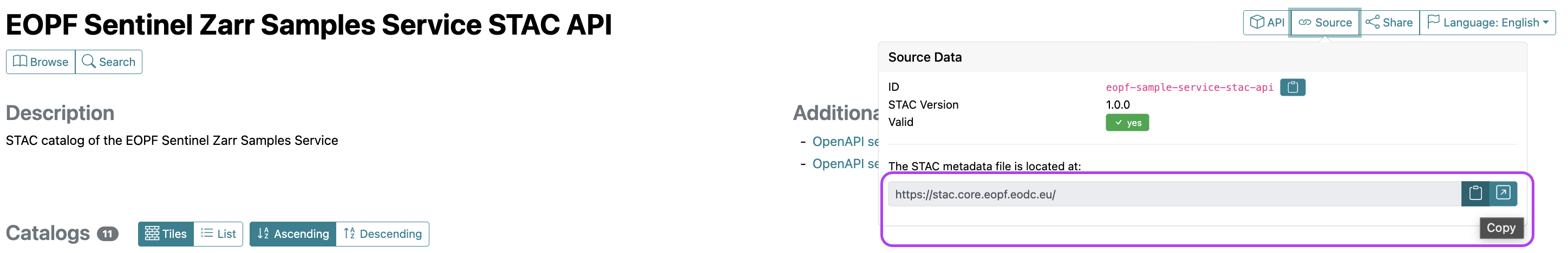 EOPF API url for connection
