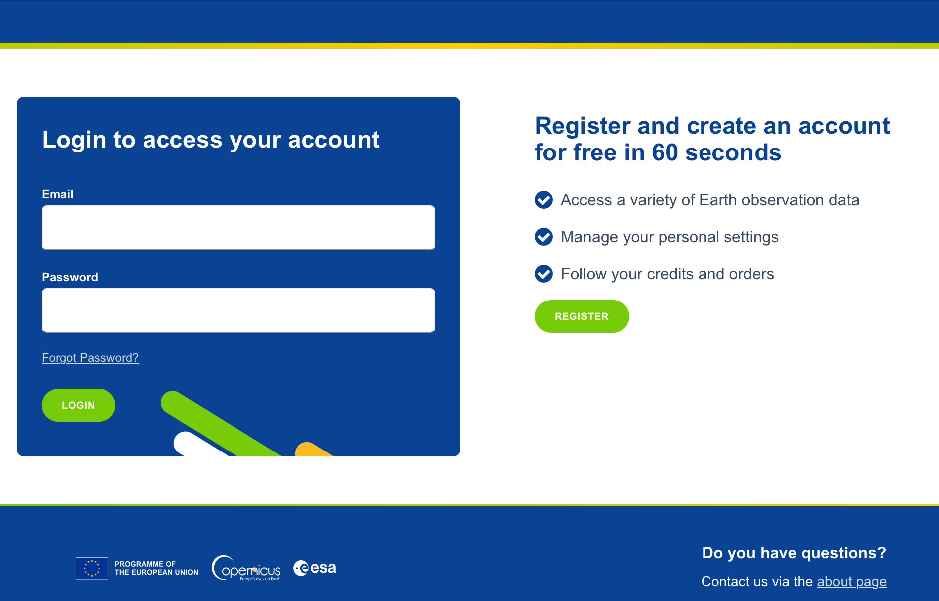 Screenshot: CDSE Login Page
